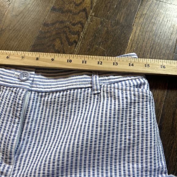 TALBOTS Women's SEERSUCKER PERFECT CROP Blue White Coastal Beach Pants Size 4p - Picture 3 of 5